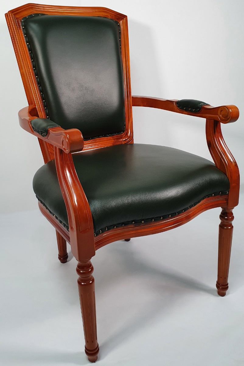 Green Leather and Yew Wood Executive Visitor Chair - T206